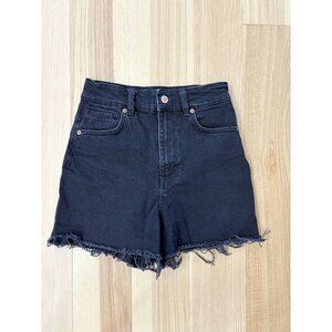 Zara EUC Black High Rise Distressed Cutoff Denim Shorts Size 24 2